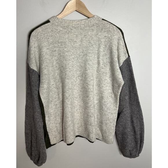 Madewell Colorblock Payton Pullover Sweater in Coziest Yarn Heather Foliage Sz M - Picture 2 of 6